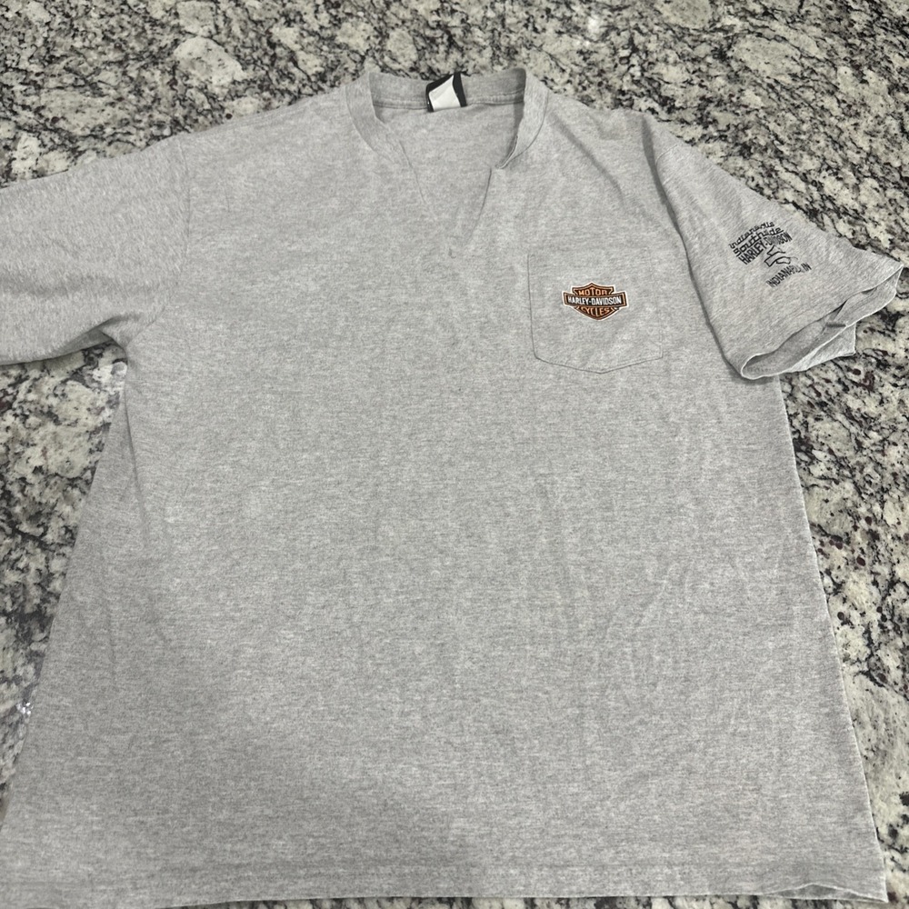 Harley Davidson Pocket Tee Shirt Heather Grey Size Large Cut V Next Indianapolis